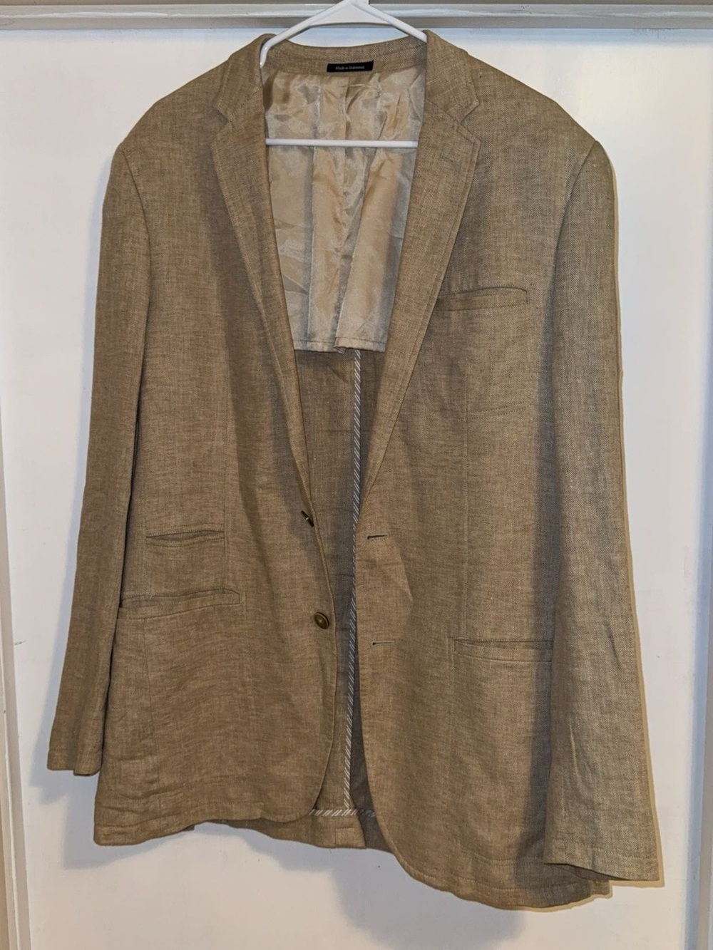 R&K Originals Men’s 42 Long Slim Fit Tan Linen Blend Herringbone Blazer - Picture 3 of 5